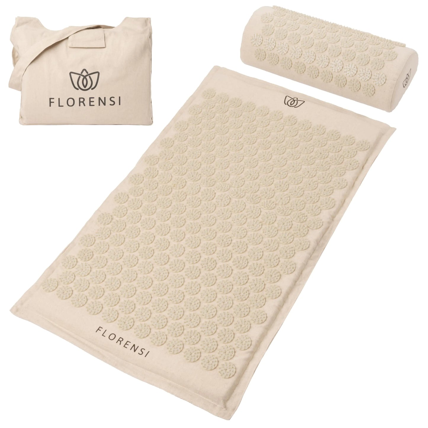 Florensi Acupressure Mat & Pillow Set – 3-Piece Linen Kit for Deep Relief & Relaxation