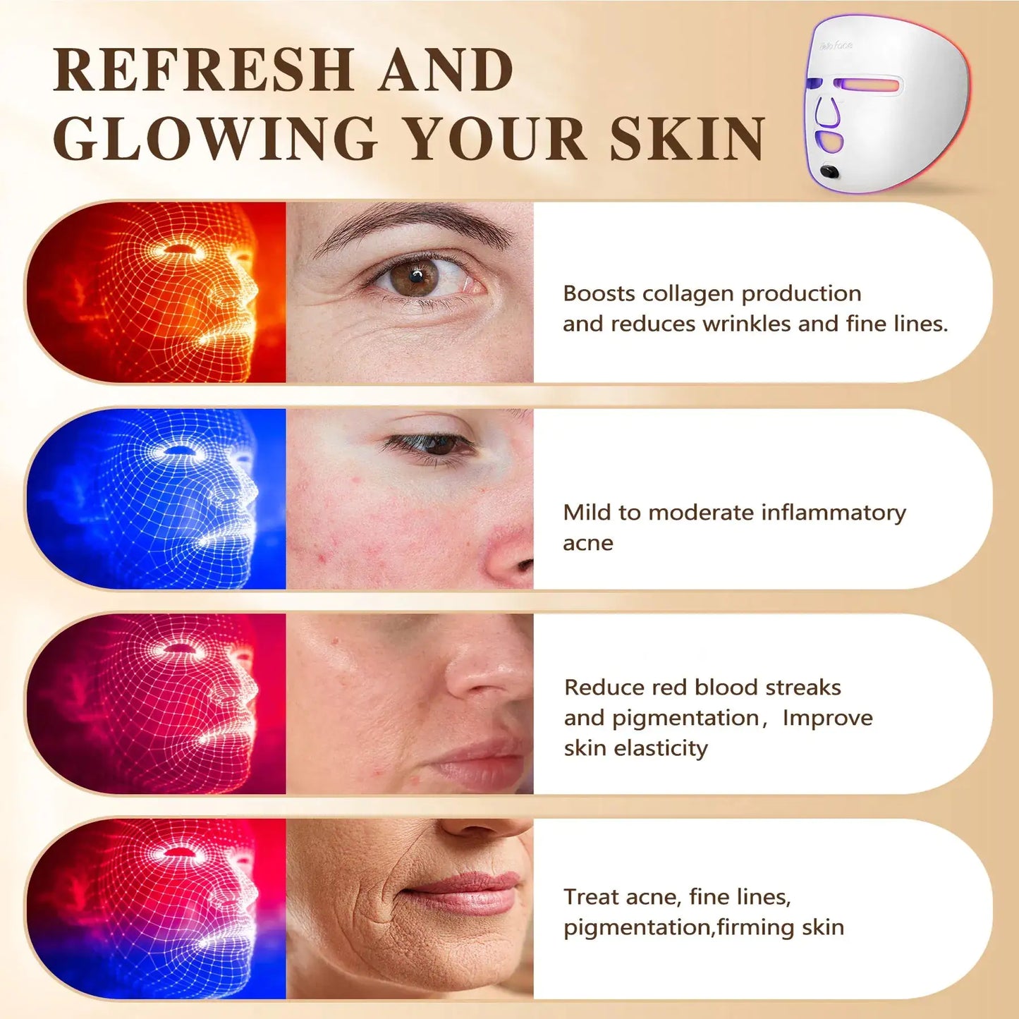 LED Face Mask – Red, Blue & Near-Infrared Light Therapy for At-Home Skincare