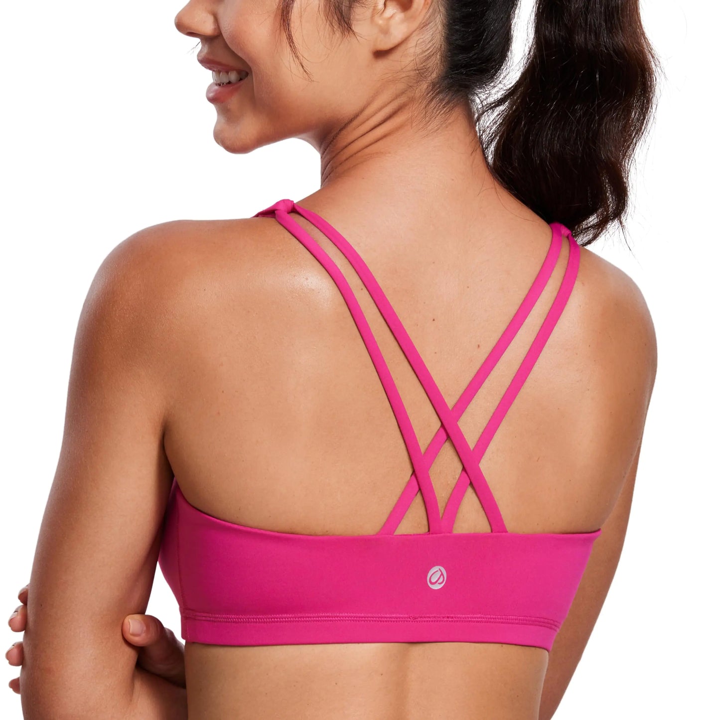 CRZ YOGA Low Impact Strappy Sports Bra – Crisscross Back Padded Yoga Bra (Granita Pink, Small)