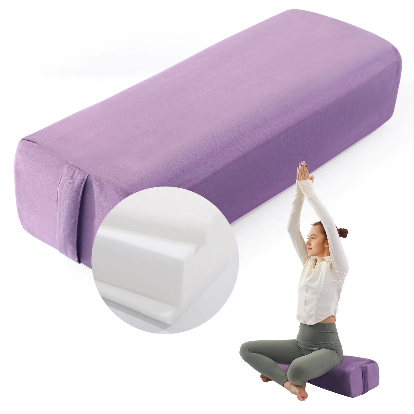 Supportive Purple Yoga Bolster — Soft Cotton Cushion for Restorative Yoga & Meditation