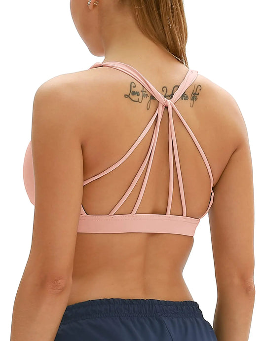 icyzone Padded Strappy Sports Bra Yoga Tops Activewear Workout Clothes for Women (M Pale Blush)
