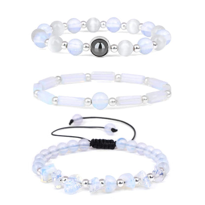 Risyfjew Natural Gemstone Healing Bracelets – Opal & Moonstone (Set of 3)
