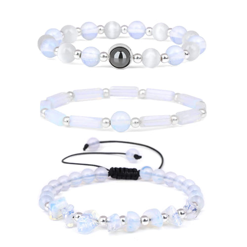 Risyfjew Natural Gemstone Healing Bracelets – Opal & Moonstone (Set of 3)