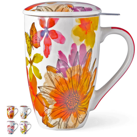 GBHOME Ceramic Tea Mug with Infuser & Lid – 18oz Large Loose Leaf Steeping Cup