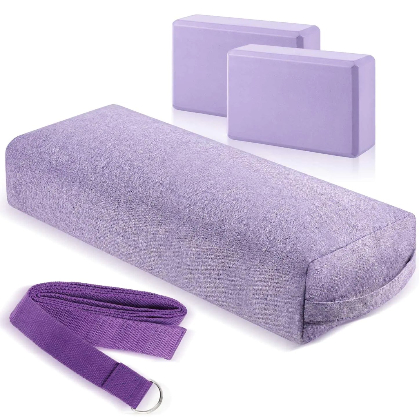 PullCrease 4-Piece Yoga Props Set – Bolster, Blocks & Strap (Purple)