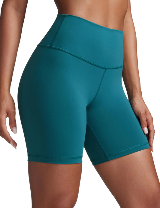 CRZ YOGA Butterbreeze Biker Shorts – 6" High-Waisted Spandex Shorts for Training, Running & Yoga (Green Jade, Medium)