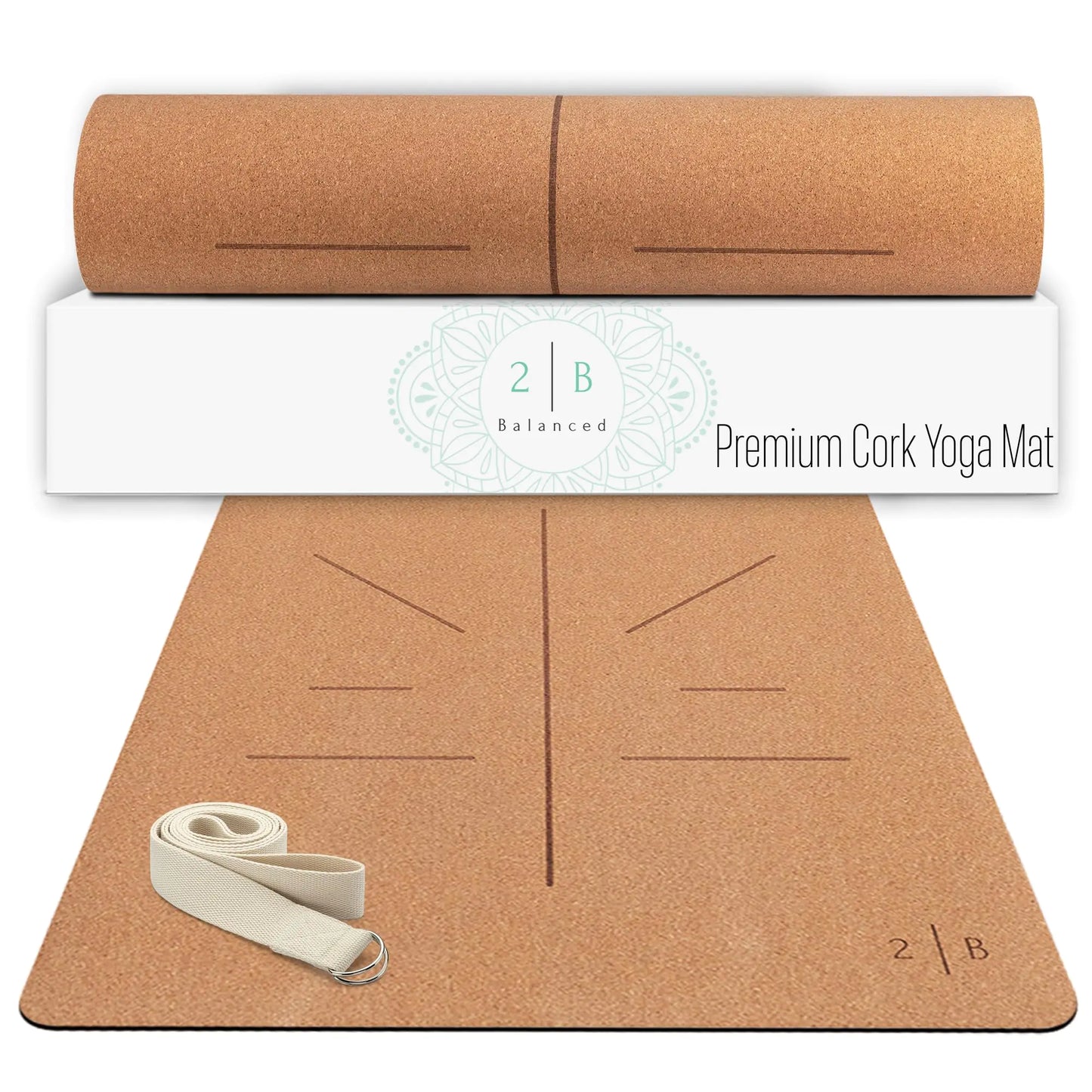 Natural Cork Yoga Mat |Lightweight | Non-Slip |  Non-Toxic | 5mm | Alignment Lines for Guidance