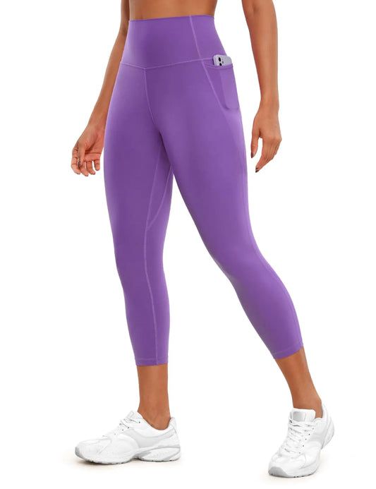 CRZ YOGA Butterluxe Capri Leggings with Pockets – Buttery Soft High-Waisted Yoga Crop (23", Royal Lilac, XL)