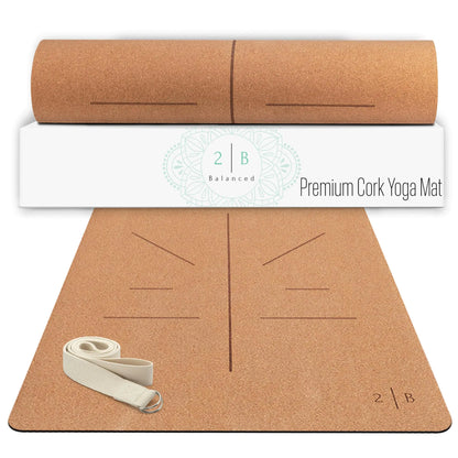 Natural Cork Yoga Mat |Lightweight | Non-Slip |  Non-Toxic | 5mm | Alignment Lines for Guidance