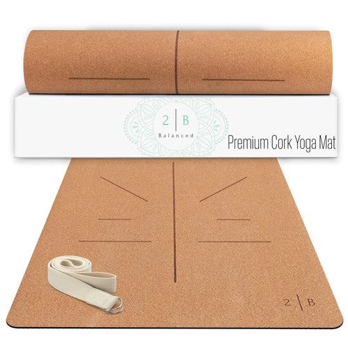 Natural Cork Yoga Mat |Lightweight | Non-Slip |  Non-Toxic | 5mm | Alignment Lines for Guidance