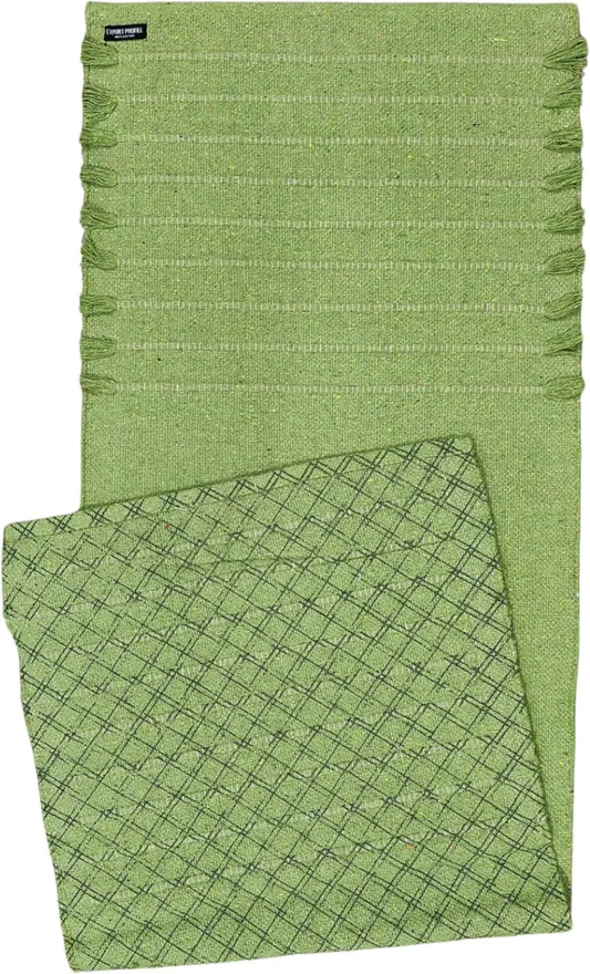 Handmade Organic Cotton Yoga Rug – Eco-Friendly, Washable Mat for Hot Yoga, Meditation & Movement (72" x 24", Green)