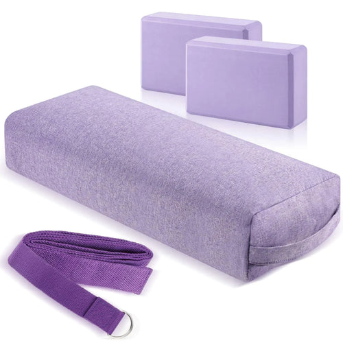PullCrease 4-Piece Yoga Props Set – Bolster, Blocks & Strap (Purple)