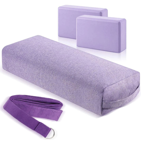 PullCrease 4-Piece Yoga Props Set – Bolster, Blocks & Strap (Purple)